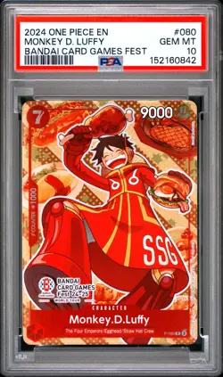 2024 One Piece EN Bandai Card Games Fest Monkey D Luffy #080 PSA 10 GEM MINT - Image 1