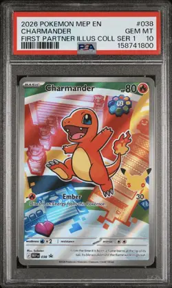 Charmander Pokemon 038 EN First Partner Collection Holo Full Art PSA 10 - Image 1