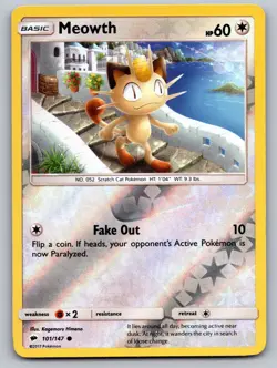 Meowth 101/147 Common Burning Shadows Pokemon Reverse Holo Near Mint - Image 1