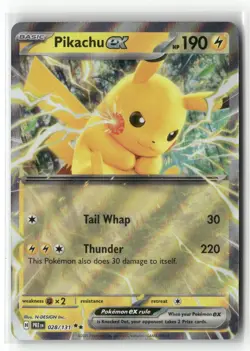 PIKACHU EX 028/131 DOUBLE RARE PRISMATIC EVOLUTIONS POKEMON NM/M - Image 1
