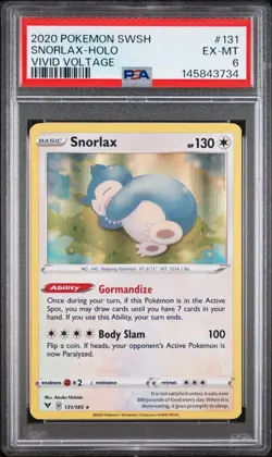 Pokemon 2020 Vivid Voltage Snorlax Holo 131 FRESHLY GRADED PSA 6 EX-MINT - Image 1