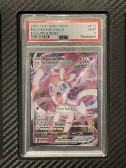 2021 PSA 9 FA Sylveon VMAX #075 Full Art Pokemon TCG SWSH Evolving Skies - Image 1
