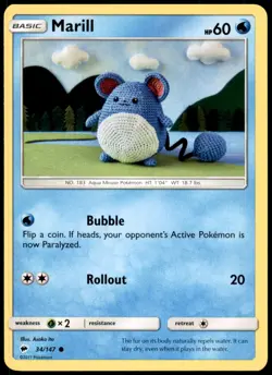 Marill 34/147 Common Burning Shadows Pokemon Near Mint - Image 1