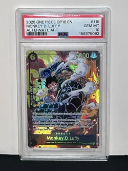 2025 One Piece OP10 EN Monkey D Luffy Alternate Art #118 PSA 10 GEM MINT - Image 1