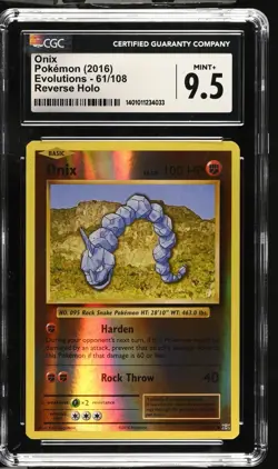 Pokemon Onix Reverse Holo 61/108 XY Evolutions - CGC 9.5 Mint+ - POP 5 - Image 1