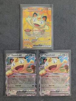 Pokemon Perfect Order Meowth Ex 107 Ultra Rare & 2 Meowth Ex 062 Double Rare NM - Image 1