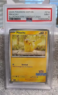 2025 POKEMON SV BLACK STAR PROMOS SVP EN #214 PIKACHU ILLUSTRATION CONTEST PSA 9 - Image 1