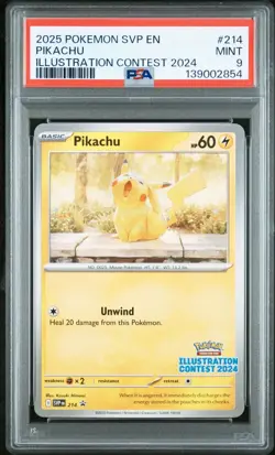 2025 POKEMON SV BLACK STAR PROMOS SVP EN #214 PIKACHU ILLUSTRATION CONTEST PSA 9 - Image 2
