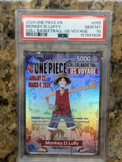 2026 One Piece EN College Basketball US Voyage #055 Monkey D Luffy PSA 10 - Image 1