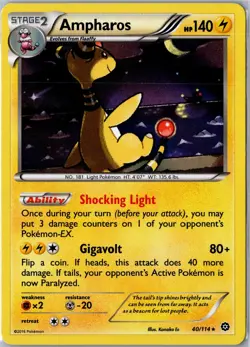 Pokemon Card - Ampharos Steam Siege 40/114 2016 Rare Holo Holo Lightly Played - Image 1