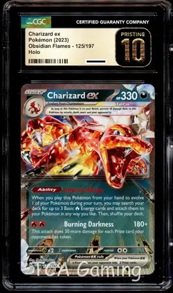 CGC 10 PRISTINE Charizard Ex 125/197 HOLO RARE Obsidian Flames Pokemon Card - Image 1