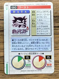 Pokemon Carddass Card Haunter No.93 Bandai Pocket Monsters Red ver. 1996 - Image 2