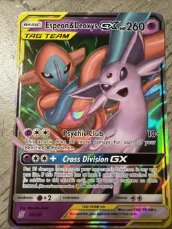 Espeon & Deoxys GX 72/236 Pokemon Unified Minds Holo Full Art Card - Image 1