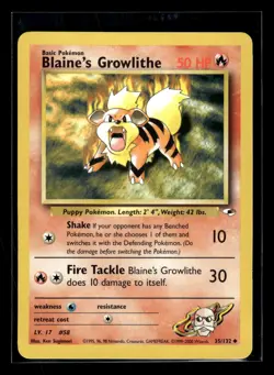 2000 Pokemon Gym Heroes #035/132 Blaine's Growlithe Uncommon Mint+ - Image 1