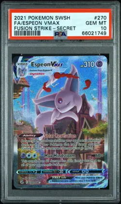 2021 Pokemon Fusion Strike PSA 10 Espeon VMAX Alt Art Secret Rare Full Art #270 - Image 1