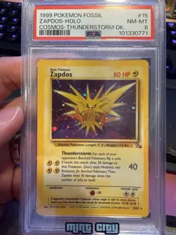 1999 POKEMON FOSSIL ZAPDOS-HOLO COSMOS- THUNDERSTORM DK. #15 NM-MT Psa 8 - Image 1