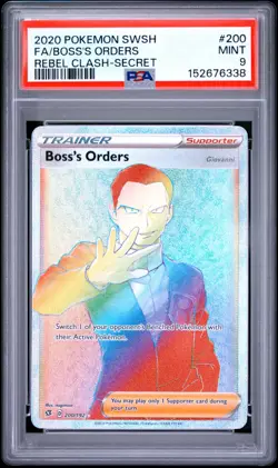 2020 POKEMON SWORD & SHIELD REBEL CLASH SECRET #200 FULL ART/BOSS'S ORDERS PSA 9 - Image 1