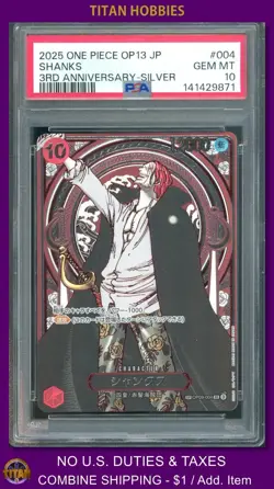 Shanks 004 3rd Anniversary-Silver One Piece Japanese PSA 10 - Image 1
