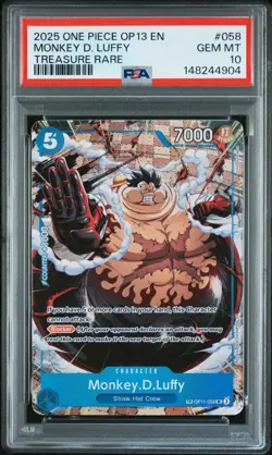 2025 ONE PIECE OP13 ENGLISH MONKEY D. LUFFY TR TREASURE RARE PSA 10 - Image 1