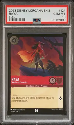 2023 DISNEY LORCANA EN 2-RISE OF THE FLOODBORN RAYA - WARRIOR OF KUMANDRA PSA 10 - Image 1
