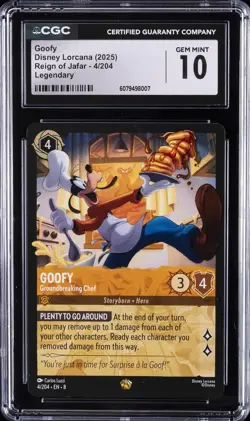 2025 DISNEY LORCANA REIGN OF JAFAR LEGENDARY #4/204 GOOFY CGC 10 GEM MINT - Image 1