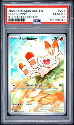 2026 POKEMON ASC EN-ASCENDED HEROES ILLUSTRATION RARE #225 SCORBUNNY PSA 10 - Image 1