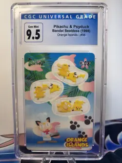 1999 Pokemon Japanese Sealdass Orange Islands #08 Pikachu Psyduck CGC 9.5 / 10 - Image 1