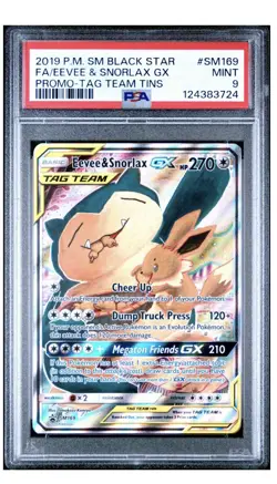 Pokemon Card PSA 9 Eevee & Snorlax GX Promo Tag Team Tins S&M 2019 SM169 - Image 1