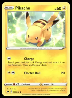 Pikachu 065/202 Common Sword & Shield Pokemon NM - Image 1