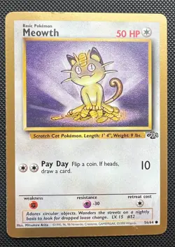 Meowth 56/64 Gold Border Promo (Pokemon Jungle) - Heavily Played - Image 1