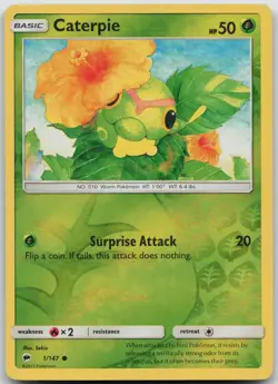 Caterpie 1/147 Reverse Holo SM - Burning Shadows NM Pokemon TCG - Image 1