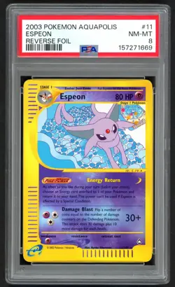 Pokemon Card - PSA 8 Espeon 11/147 - Aquapolis Reverse Holo - NM-MT - PSA8 - Image 1