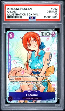 2025 ONE PIECE PROMOS ILLUSTRATION BOX VOL.1 #062 O-NAMI PSA 10 - Image 1