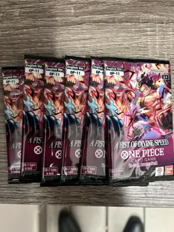 One Piece TCG OP-11 A Fist Of Divine Speed Booster Packs Lot Of 6 From Bandai - Image 1