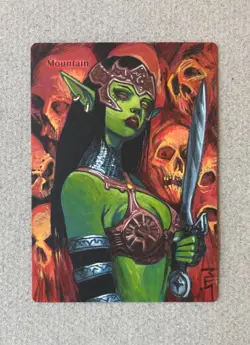 Magic MTG Altered Painted Mountain Goblin Anime Girl by white_alters - Image 1