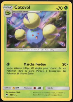 Carte Pokemon Cotovol 14/214 Tonnerre Perdu HOLO Francais - Image 1