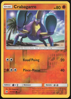 Carte Pokemon Crabagarre 72/149 Soleil et Lune REVERSE Francais - Image 1