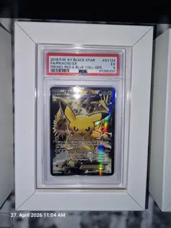 Pikachu EX Pokemon XY124 2016 Red & Blue Collection Black Star German - Image 1