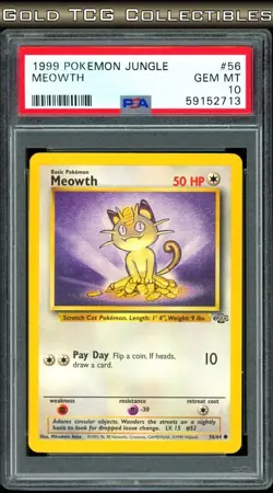 PSA 10 ⭐ Pokemon Meowth 56 Jungle Vintage Non-Holo Graded Card - Image 1