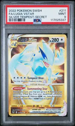 2022 POKEMON SWORD & SHIELD SILVER TEMPEST #211 FA/LUGIA VSTAR SECRET PSA 9 - Image 1