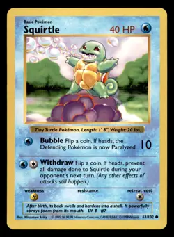 Squirtle 63/102 Common Base Set Shadowless Pokemon Unlimited LP+ - Image 1