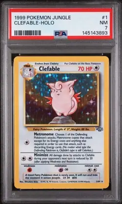 1999 POKEMON JUNGLE SET UNLIMITED #1 CLEFABLE HOLO - PSA 7 - Image 1