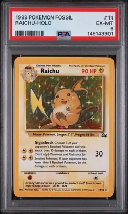 1999 POKEMON FOSSIL SET UNLIMITED #14 RAICHU HOLO - PSA 6 - Image 1