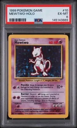 1999 POKEMON BASE SET UNLIMITED #10 MEWTWO HOLO - PSA 6 - Image 1