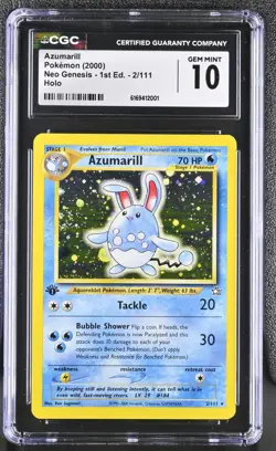 2000 Pokemon Neo Genesis 1st Edition 2/111 Azumarill Holo CGC 10 GEM MINT SWIRL - Image 1