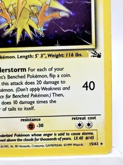 Zapdos 15/62 - Holo Rare - Fossil WOTC - Unlimited - NM - Pokemon TCG - Image 5