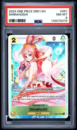 2024 ONE PIECE EB01-EXTRA BOOSTER -MEMORIAL COLLECTION- #057 SHIRAHOSHI PSA 8 - Image 1