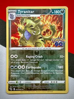 Tyranitar Reverse Holo Rare 043/078 Pokemon GO 2022 PACK FRESH - Image 1