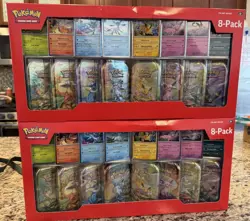 2-Pack Pokemon Prismatic Evolutions 8 Mini-Tins Costco SEALED, In HAND - Image 1