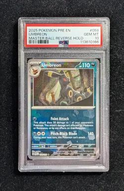 2025 POKEMON PRISMATIC EVOLUTIONS UMBREON MASTER BALL REVERSE HOLO #059 PSA 10 - Image 1